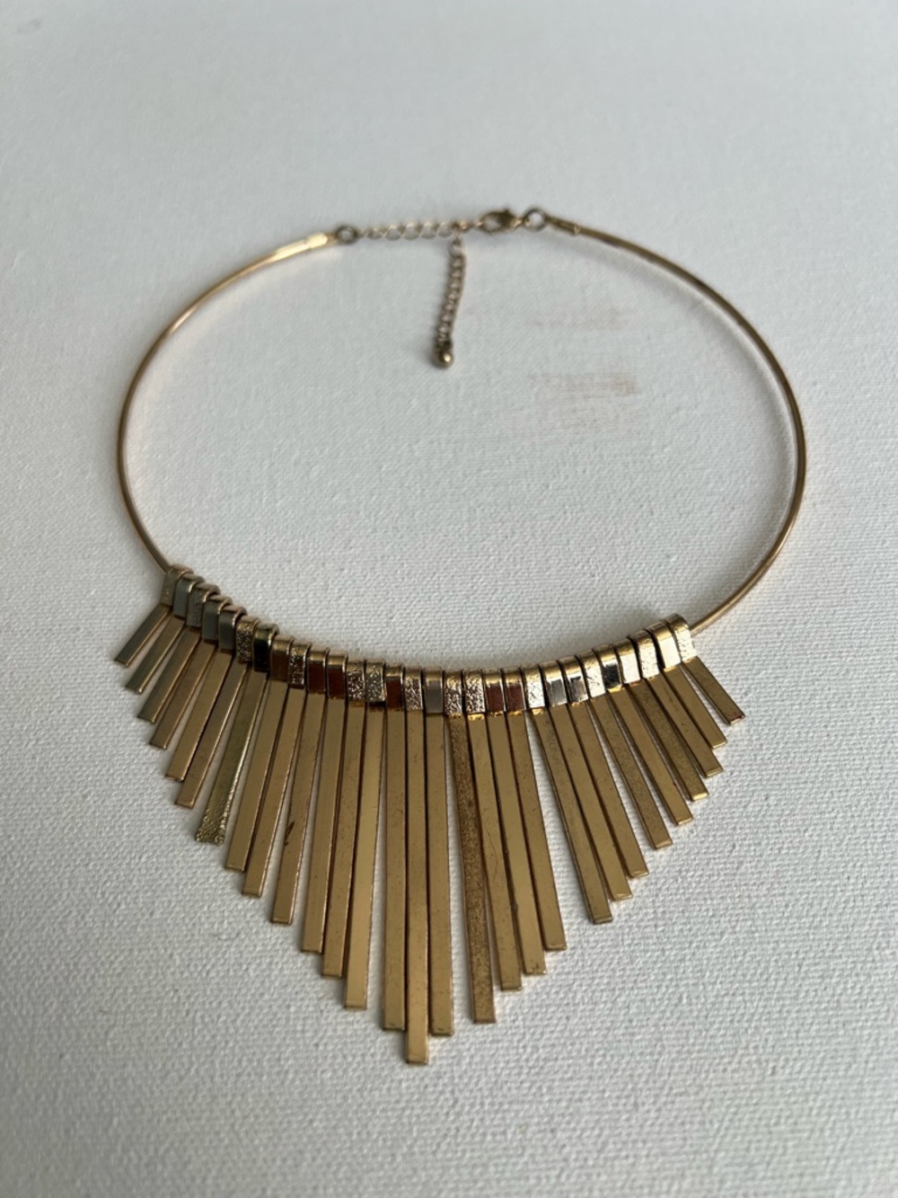 17-19"  Gold Tone  Bib Statement Necklace  Textured Graduated Bars + Rope Chain - Picture 2 of 4